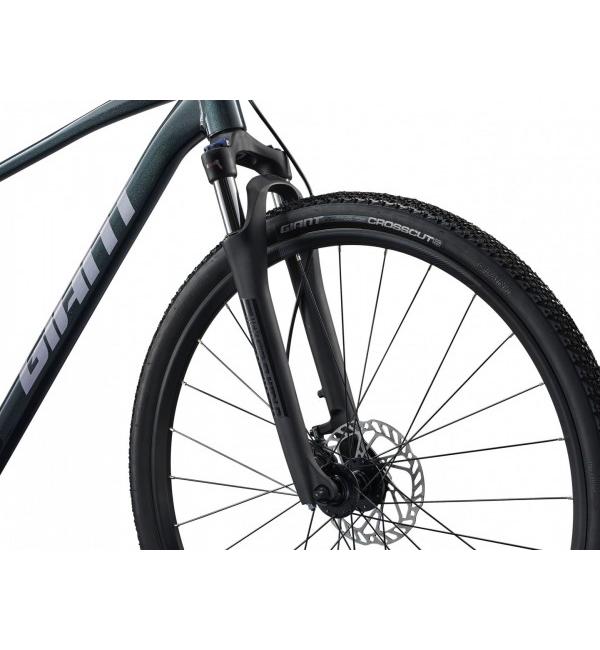 Rower Crossowy Giant Roam 2 Asphalt Green zbliżenie na widelec